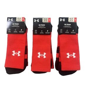 3 Pair Under Armour UA Team Athletic Crew Socks Red Men's Size 8.5-13 Basketball